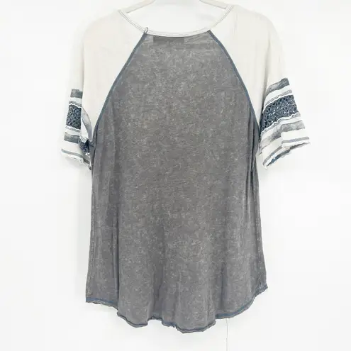 Harley Davidson Womens Grunge Crochet Lace Raglan Sleeve Graphic T Shirt Size L Gray