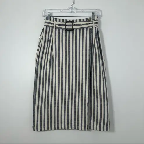 Anthropologie  Striped Midi Pencil Cotton Wrap Skirt Size 8