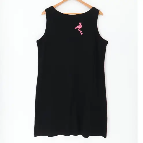 Vintage Black Flamingo Beaded Dress Womens 90s Resort Cruise Vacation Size XL