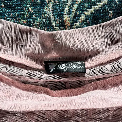 Lily White Pink Lace Sleeveless Cap Blouse Size M Sheer Bow Ribbon Y2K Romantic