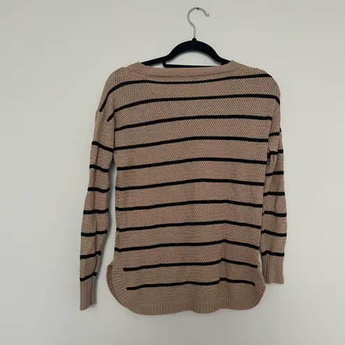 PaperMoon Tan Black Stripe Knit Crewneck Pullover Sweater