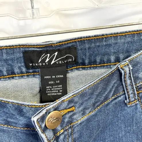 Midnight Velvet Sz 14 Jeans Embroidered Floral Flare Bell Bottom Hippie Boho 872 Blue