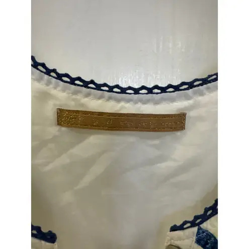 Sleeveless Dress Tiered Embroidery Blue Trim Casual Summer Sundress Size M