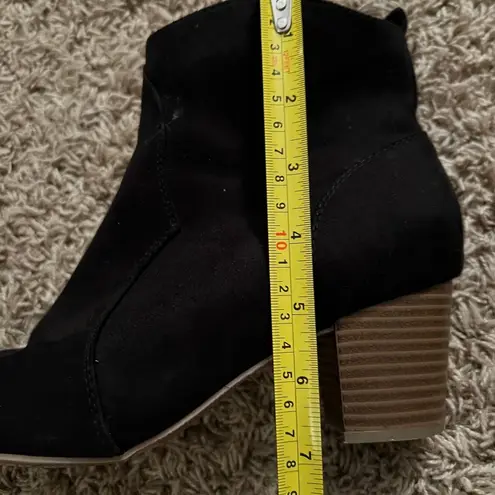 American Eagle  AE black suede like zip up boots size 8; two inch heel; like new!