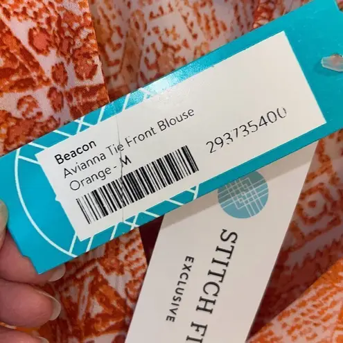 Beacon Womens Avianna Tie Front V Neck Hi Low Blouse Top Orange Medium NWT