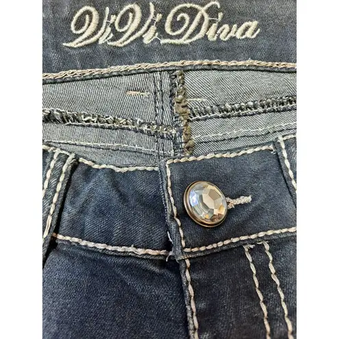 ViVi Dina Embellished Boot Cut Jeans Crystal Cross Pocket Dark Wash Size 5 Blue