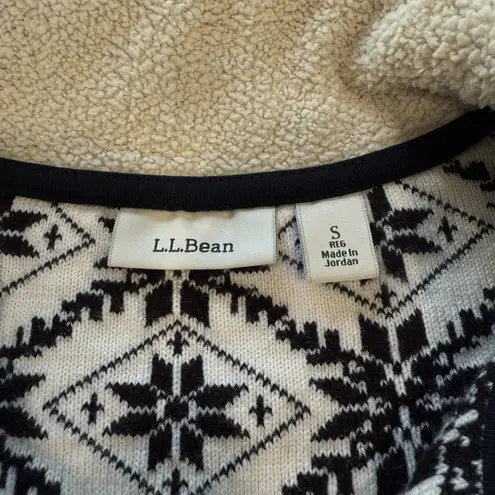 LL Bean Black White Fair Isle Full Zip Sweater Fleece Jacket Pockets Size SMALL