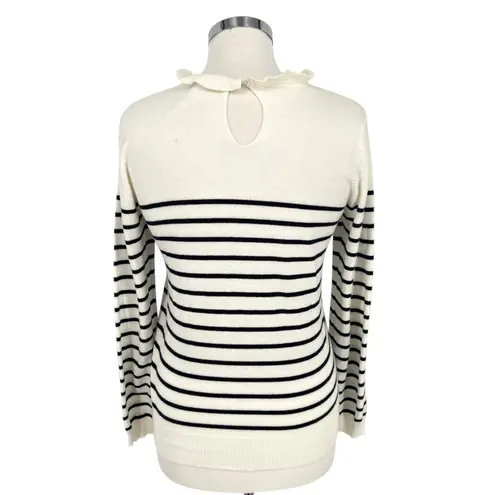 Böhme Striped Ruffled Neck Sweater Ivory White Black Size Medium