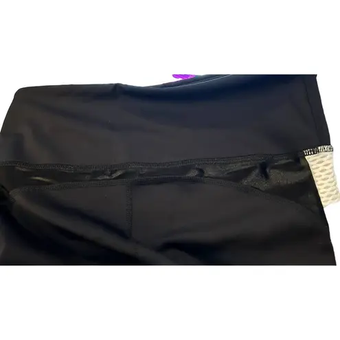 Noli Blk Womens Athletic Workout/Yoga Cropped Leggings w/ Wte Side Stripes Sz L