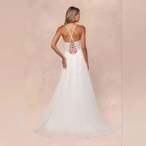 Lulus Glorious Luxury White Sheer Tulle Embroidered Beaded Maxi Dress Size XL