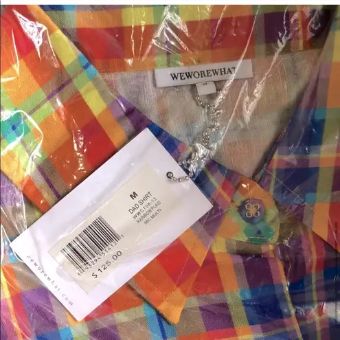 We Wore What NWT Plaid Rainbow Dad Shirt Oversized Button Down Coverup Colorful M