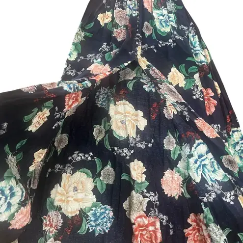 Floral Maxi Women Size Small V Neck Short Sleeve Smock Waist Spring Boho Prairie Blue
