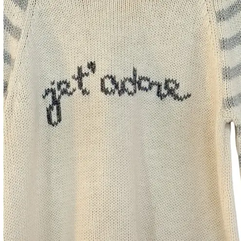 ANTHROPOLOGIE Moth Je T’Adore Pullover Cream & Metallic Silver Striped Sweater L Gray Size L