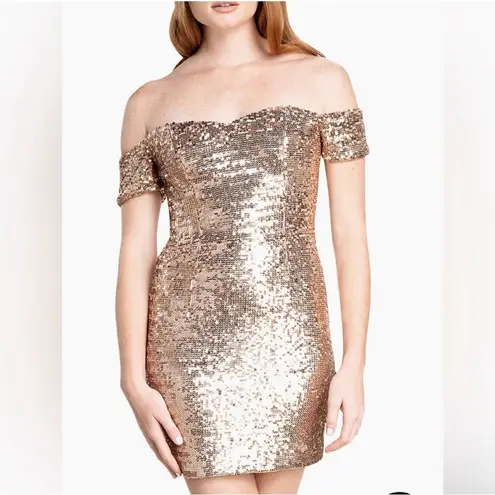 Dress the Population | Jada Gold Sequined Jersey Mini Dress Sz. Medium