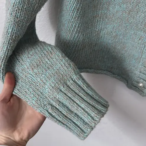 Dannijo L Cropped Cardigan With Pearl Buttons in Blue & Grey Heather Size L