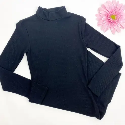 Naked Wardrobe Mock Neck Ribbed Long Sleeve Bodycon Mini Dress: Black