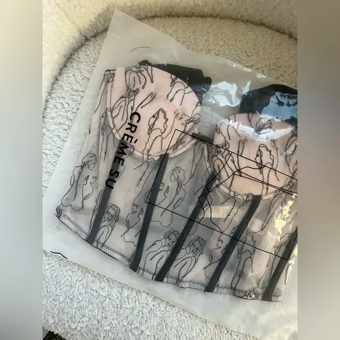 Crème Su Black and Tan Portrait Detailed Corset Tank Top Size M