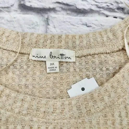 Nine Britton NEW  Billie Tie‎ Front Brushed Knit Top 2X Plus Beige Crewneck