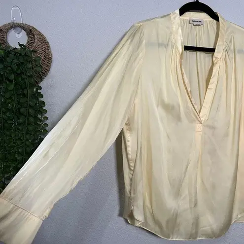 Zadig & Voltaire Tink Satin Blouse In Butter Yellow Sz Md V-Neck ASO Ted Lasso