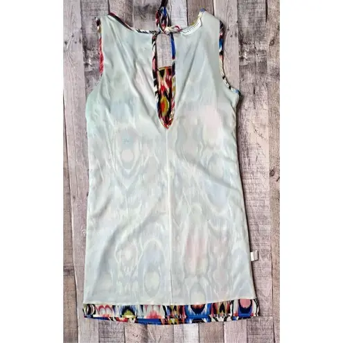 Peach Love California Peach Love Cream Ikat Colorful Sleeveless Keyhole Shift Dress MEDIUM Geometric