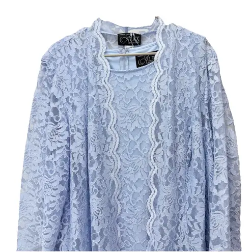 Alex Evenings Blue Scalloped Glitter Lace Two Piece Jacket Dress Size 20W
