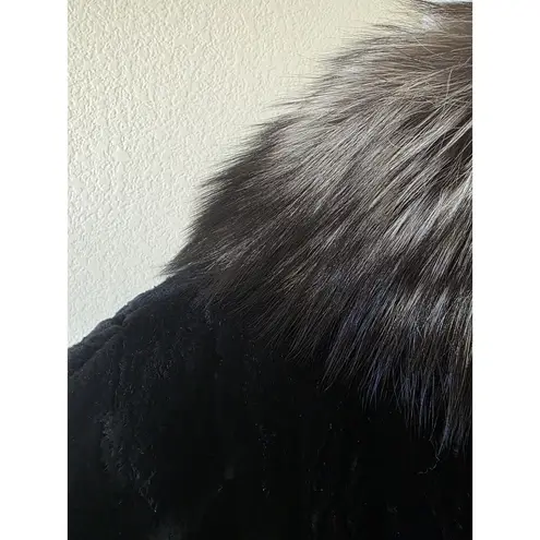 Sheared Beaver Fur Coat Black Fox Fur Ruff Women Size Large Unbranded Initialed