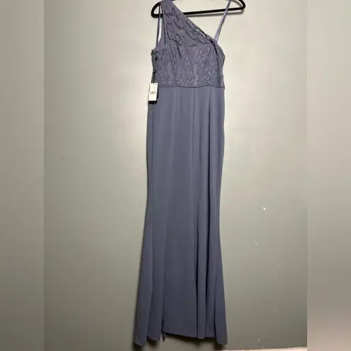 Adrianna Papell NWT  One Shoulder Lace Crepe Gown Dusty Blue Women’s Size 8