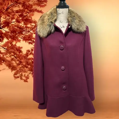 Kate Spade NWT  New York Faux Fur Collar Wool Blend Flounce Coat sz XL