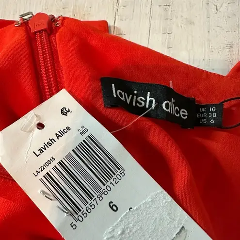 Lavish Lice Lavish Alice Asymmetric Pleated Midi Dress Coral Red Size US 6