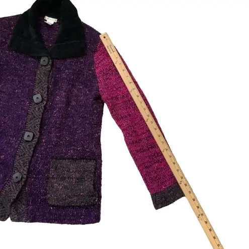 Laura Ashley Vintage Size Large Pink Purple Black Fuzzy Thick Warm Jacket Coat L