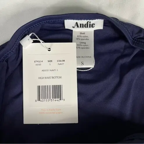 ANDIE Swim Navy Size S The High Waisted Bikini Bottom Stretch Classic Modest