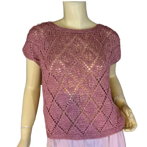 VINTAGE 1980'S PURPLE NYLON CAP SLEEVE LOOSE KNIT PULL OVER SWEATER (M) Size M