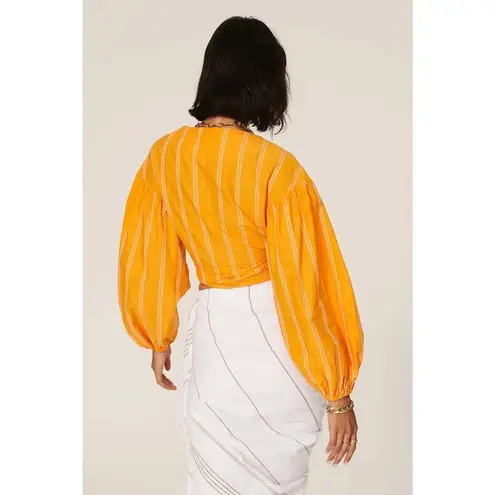 Acler Wyatt Orange Stripped Puff Sleeves Summer Wrap Cropped Blouse 10