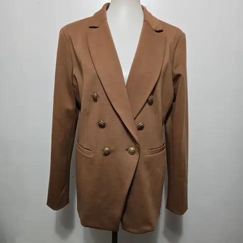 Susan Graver Camel Ponte Knit Blazer Size 12 Preppy Classic Tailored Old Money
