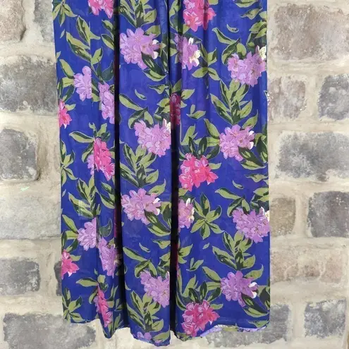No Brand Floral Maxi Skirt Faux Wrap Blue Purple Lightweight Bright Colorful