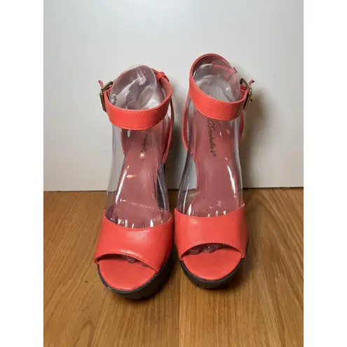 Breckelle's Shoes Womens Size 8 Open Toe Block Heel Platform Sandals Chunky Heel Red