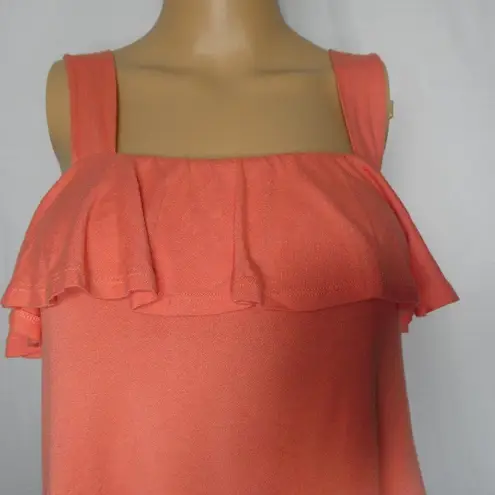 Mango  Ruffle Layered Strappy Tank Top Cami XXS coral orange Sleeveless Tangerine