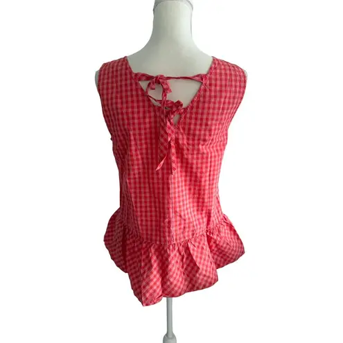 J CREW Gingham Peplum Tie Back Tank Top Size Small Pink