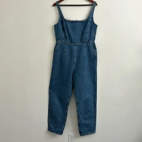 ASOS  DESIGN denim square neck fitted overalls in midwash
