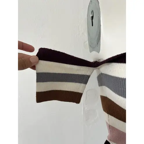 Umbranded Knit Boho Stripe Brown White Pink On Off The Shoulder Mod Top XS Size XXS