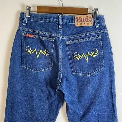 Mudd Vintage  Sz 9 Juniors Y2K Flare Denim Jeans Embroidered Yellow Back Pockets