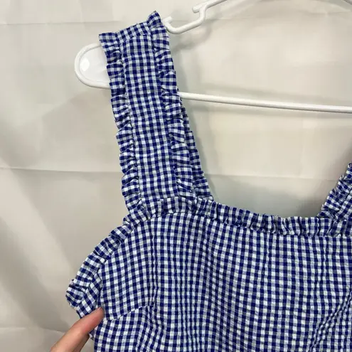 Mi Ami women's blue checkered plaid ruffle tie relaxed thick strap tank top L Size L