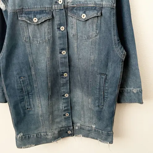 Highway Jeans | Oversized Denim Jacket Jean Distressed Long Length Wash | Medium