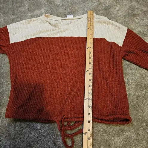 No Boundaries  Size Medium M Tan Burnt Red Sweater NOBO Tie Top Waffle Knit
