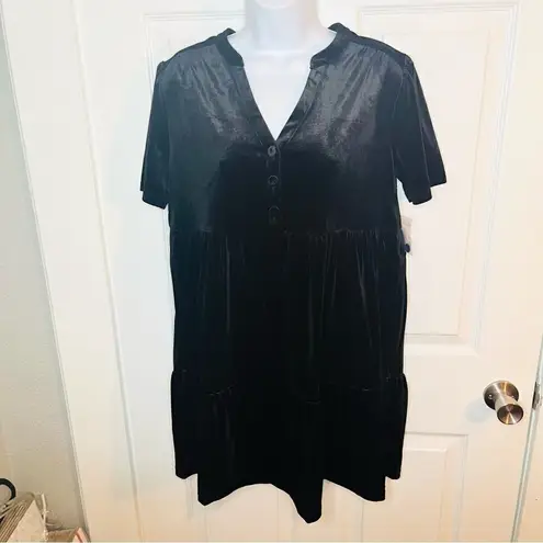 Modcloth  Levels Of Levity Tiered Velvet Babydoll Dress Shift Black S NWT