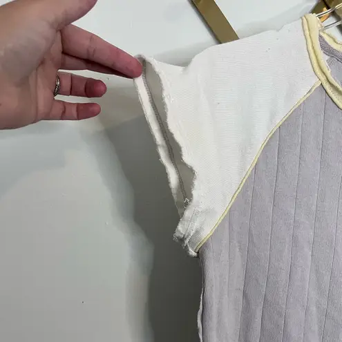 Free People  We The Free Block It a baby Raglan Tee Ribbed Grey Small