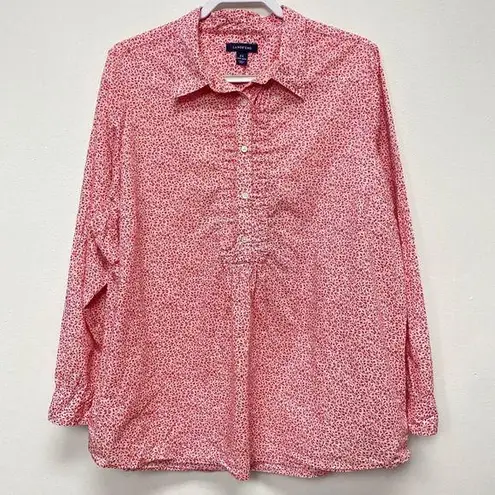 Lands' End Floral Print Button Down Long Sleeve Blouse Top Red 2X Pin Up Casual