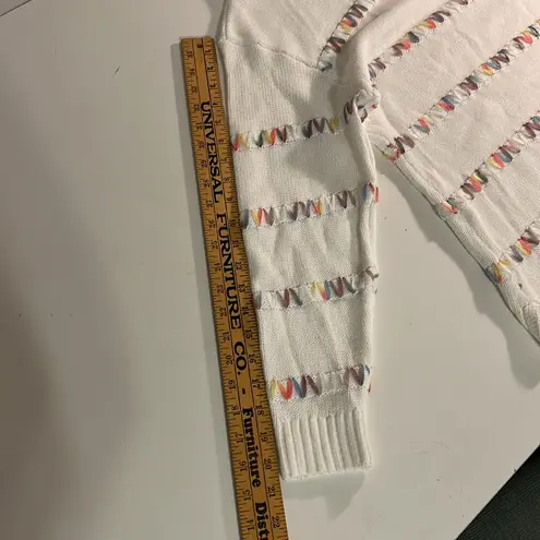 Christopher & Banks White Textured Long Sleeve Sweater w/Spring Color detail SzX