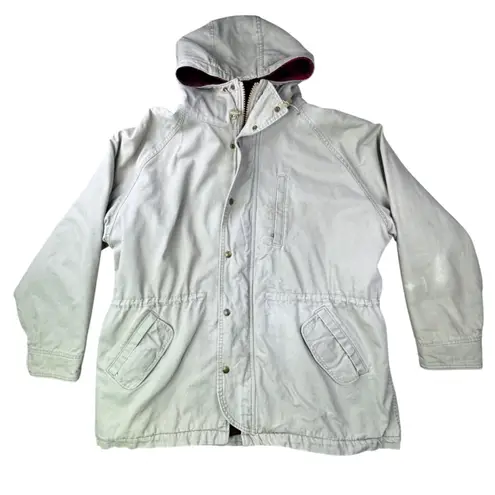 Woolrich Vintage Wool Blanket Lined Hooded Jacket Beige Plaid Lined Womens XL