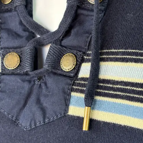 Vintage LRL Lauren Jeans Co Ralph Lauren Striped Lace Up 3/4 Sleeve Top Women S Blue